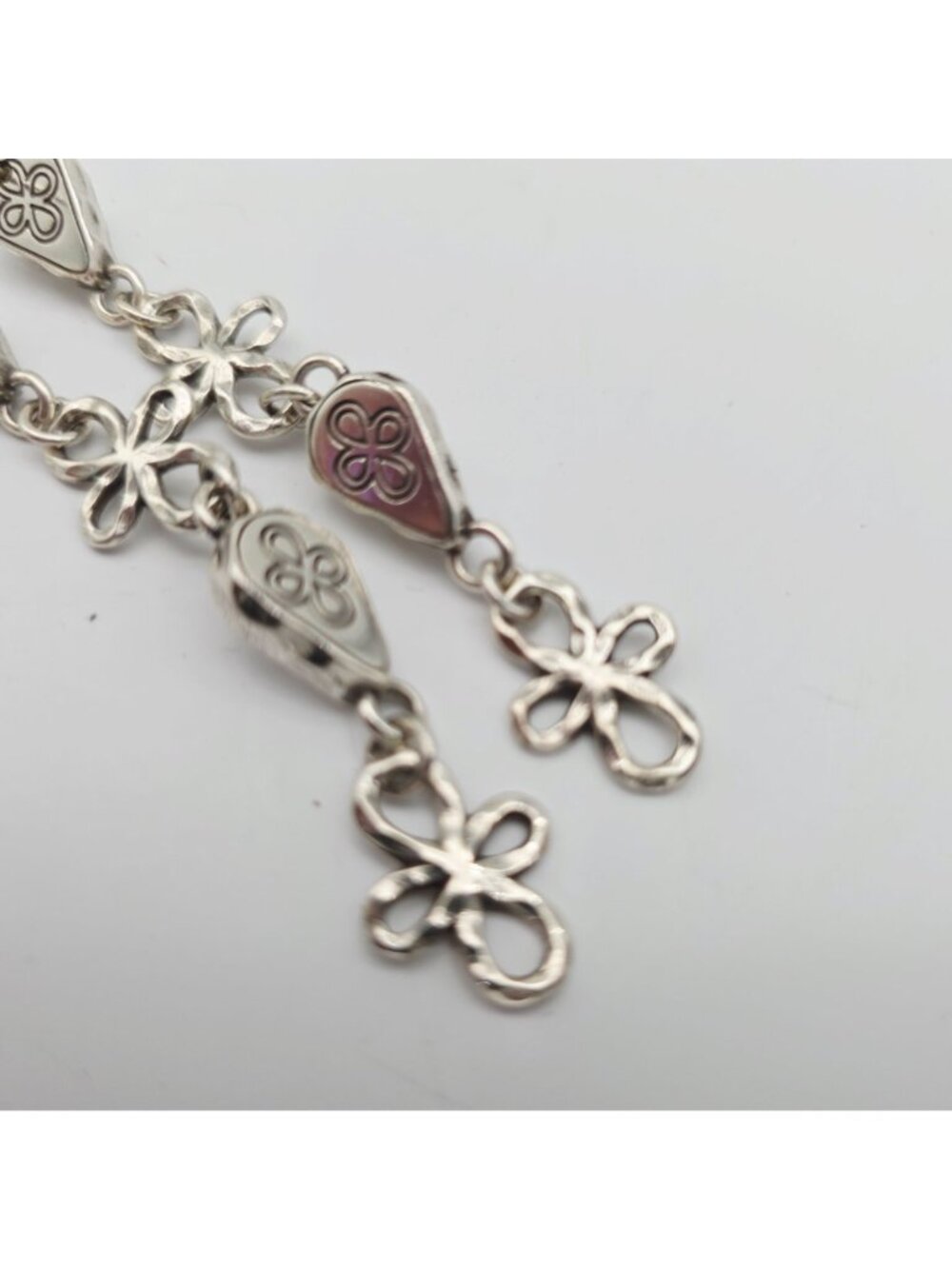 Brighton Earrings Silver Tone Rhinestone Floral Long Dangle Pieced Earrings - Picture 8 of 8